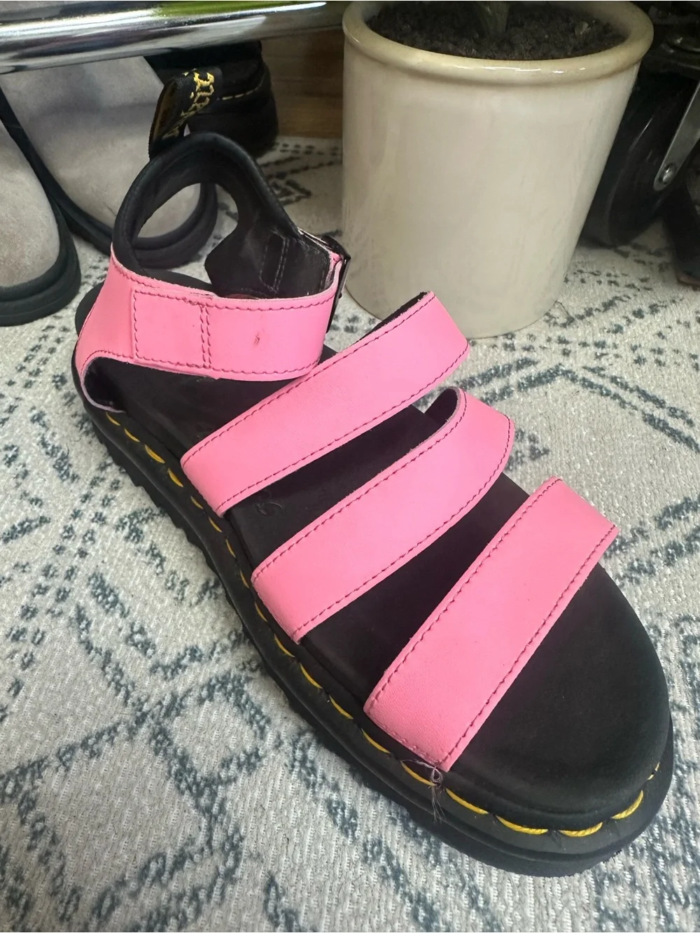 Dr. Martens Pink Leather Triple-Strap Platform Sandal